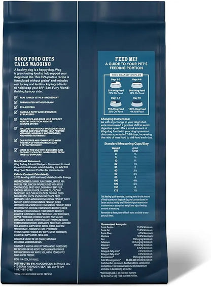 Amazon Brand - Wag Dry Dog Food Grain-Free Turkey & Lentil Recipe, High Protein (4 lb bag) - PAWPICO