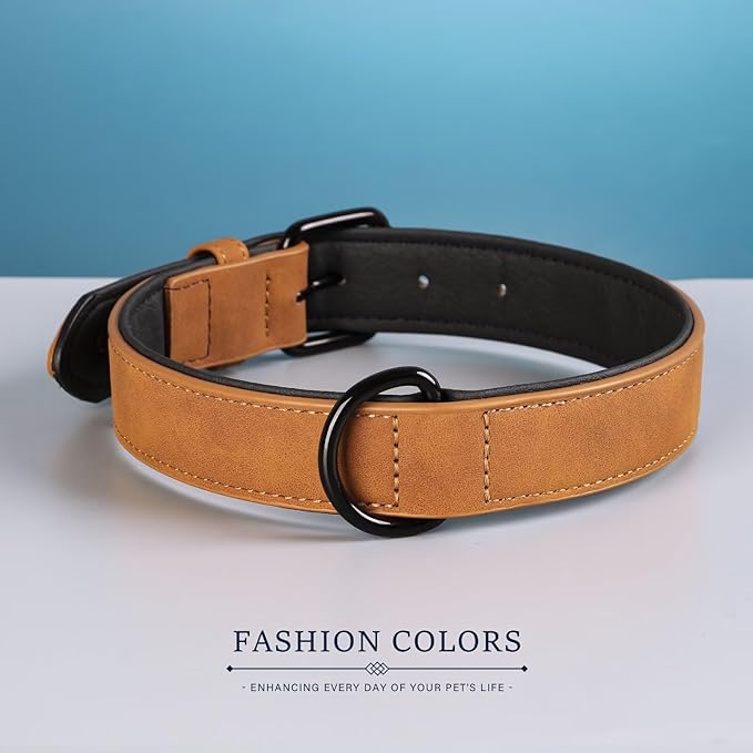 Didog Soft Padded Leather Dog Collar, Breathable Heavy Duty Dog Collar Leather with Adjustable Rust-Proof Metal Buckle for Small Medium Large Dogs, Light Brown, L Didog