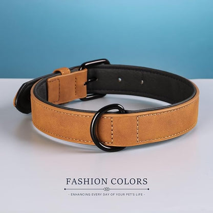 Didog Soft Padded Leather Dog Collar, Breathable Heavy Duty Dog Collar Leather with Adjustable Rust-Proof Metal Buckle for Small Medium Large Dogs, Light Brown, L Didog