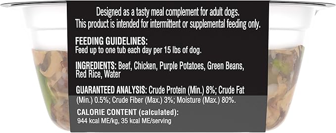 CESAR SIMPLY CRAFTED Adult Soft Wet Dog Food Meal Topper Beef, Chicken, Purple Potatoes, Green Beans & Red Rice, 1.3 oz. Tubs, (Pack of 10) - PAWPICO