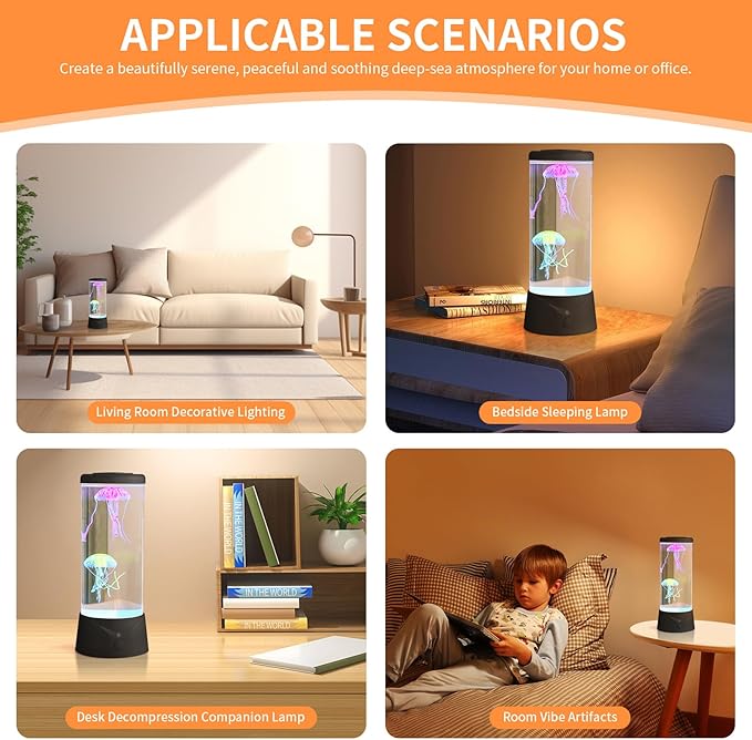 Jellyfish Lamp with 7 Color Changing Effect LED Jellyfish Aquarium Tank Mood Lamp Aquarium Light Table lamp Home Decor Gift for Kids Women Men (Black) Ekovko
