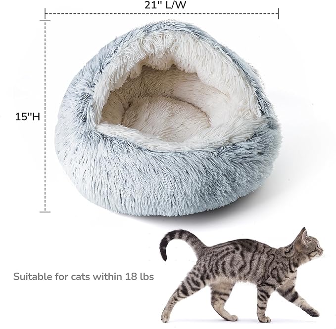 CATISM Cat Bed, Plush Hooded Cat Beds for Indoor Cats, Calming Cat Nest, Self Warming Cat Bed Cave, Cozy Cat Pod for Indoor Cat or Small Dog, Removable Washable Cat Cove with Non-Slip Bottom - PAWPICO