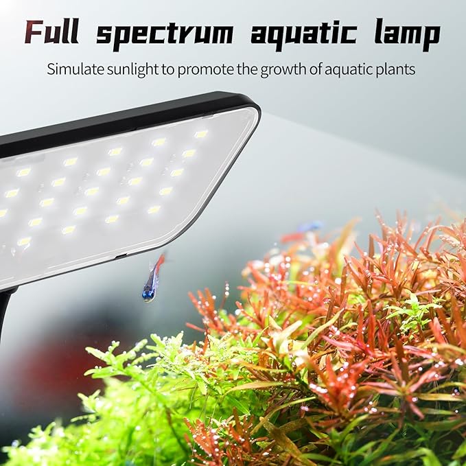 boxtech Aquarium Clip On Led Light - Small Full Spectrum Fish Tank Plant White Light, 13W USB Clamp Led Light for 5 to 10 Gallon Tanks Boxtech