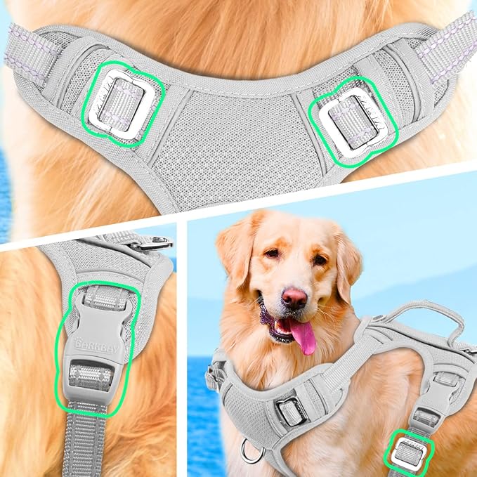 BARKBAY No Pull Dog Harness Large Reflective Dog Harness with Front Clip and Easy Control Handle for Walking Training Running with ID tag Pocket(Grey,M) BARKBAY