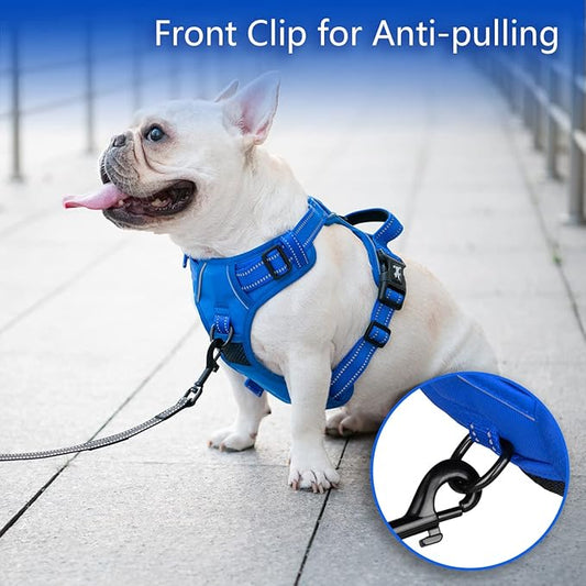 PoyPet No Pull Dog Harness, No Choke Reflective Dog Vest, Adjustable Pet Harnesses with Easy Control Padded Handle for Small Medium Large Dogs(Royal Blue,M) PoyPet
