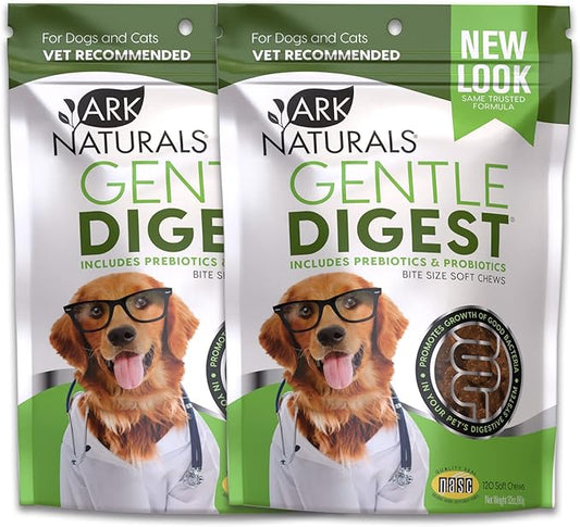ARK NATURALS Gentle Digest Soft Chews, Vet Recommended Dog and Cat Prebiotics and Probiotics, Digestive and Immune System Support, 2 Pack ARKNATURALS
