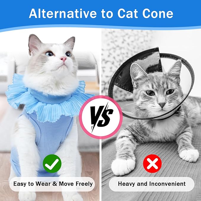 Cat Recovery Suit Cat Onesie for Cats After Surgery Female, Breathable Cat Surgery Recovery Suit for Abdominal Wounds Post-Surgery, Cat Surgical Spay Recovery Shirt for Cats Kitten Blue Large Coppthinktu