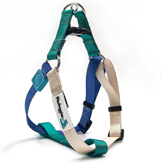 Tri-Color Dog Harness, Adjustable Step-in Design no Pull Dog Harness for Small Dogs, Heavy Duty Puppy Harness, Easy for Walking Dog Harness for Small Dogs, xs Dog Harness Green Blue White Pawhuggies