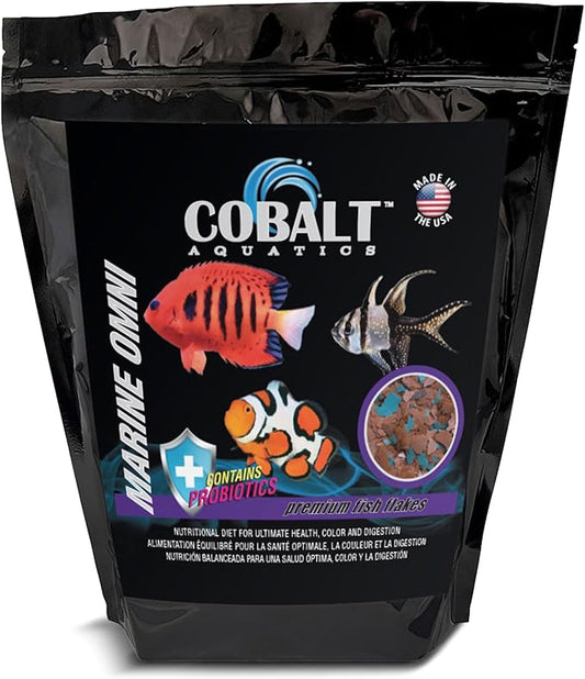 Cobalt Aquatics Marine Omni Flakes, 16oz - Premium Fish Food with Squid, Salmon & Spirulina - Probiotics & Blue Flakes for Health & Vibrant Color COBALTAQUATICS