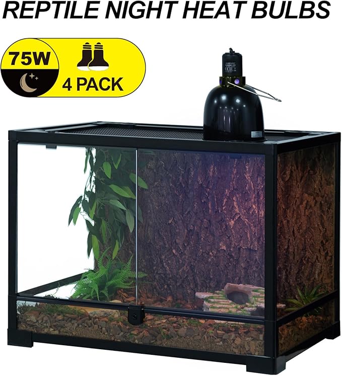 WACOOL 4Pack Reptile Night Heat Lamp, 75W Night Heat Lamp for Reptiles & Amphibians,Simulate Nature Moonlight Purple Night Light for Bearded Dragon Lizard Snake Crab… WACOOLTERRA