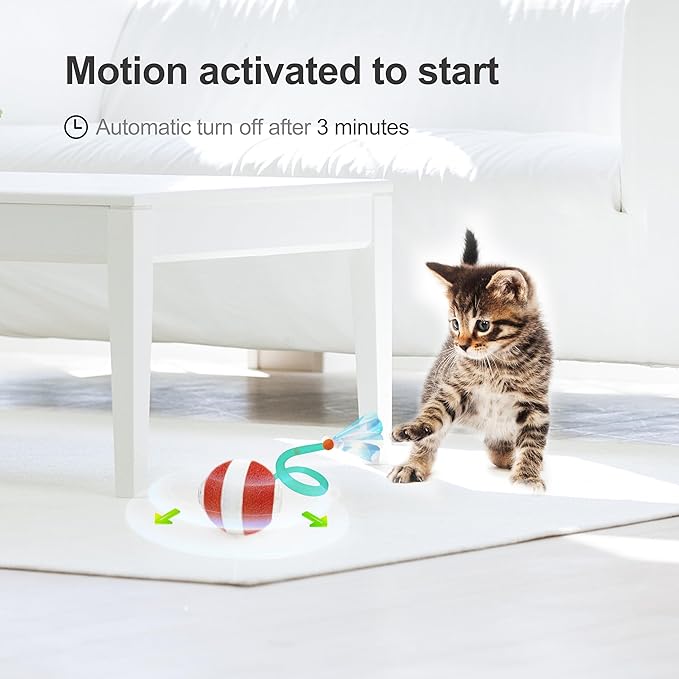 Interactive Cat Toys for Indoor Cats,The 3rd Generation Agile Moving Cat Ball with Elastic Mesh Tail,Automatic Cat/Kitten Toys for Bored Indoor Adult Cats,Motion Activated (Red) - PAWPICO
