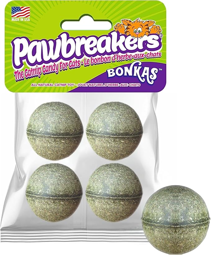 4 Bonkas Catnip Balls - All Natural cat Treats, Medical Grade Catnip Treat and Toy, Catnip for Cats, Safe & Digestible, Hypoallergenic & Vegan - 1.25 inches Diameter, Made in USA - PAWPICO