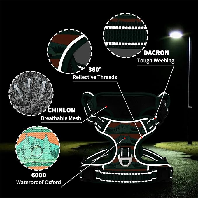 Timos No Pull Dog Harness,No Choke Front Clip Dog Reflective Harness,Adjustable Soft Padded Pet Vest with Easy Control Handle for X-Small Dogs,Wilderness,XS Timos
