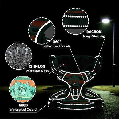 Timos No Pull Dog Harness,No Choke Front Clip Dog Reflective Harness,Adjustable Soft Padded Pet Vest with Easy Control Handle for X-Small Dogs,Wilderness,XS Timos