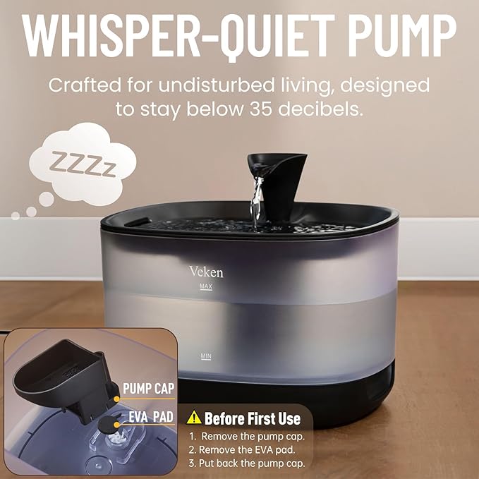 Veken Cat Water Fountain, 84oz/2.5L Automatic Pet Water Fountain Dog Water Dispenser with a Detachable Water Tank, Easy Cleaning for Cats, Dogs (Black) - PAWPICO