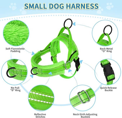 SlowTon No Pull Small Dog Harness and Leash Set, Puppy Soft Vest Harness Neck & Chest Adjustable, Reflective Lightweight Harness & Anti-Twist Pet Lead Combo for Small Medium Dogs (Green-Front Clip,XS) SlowTon
