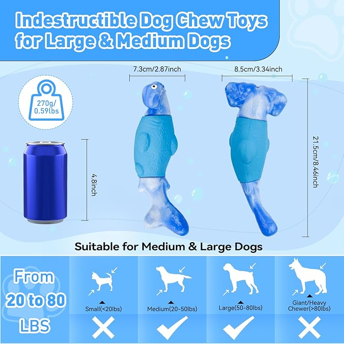 Dog Toys for Aggressive Chewers, Interactive Dog Chew Toys for Large Dogs, Indestructible Squeaky Dog Toys to Keep Them Busy, Tough Dog Toys for Medium/Large Breed Dogs Blue - PAWPICO