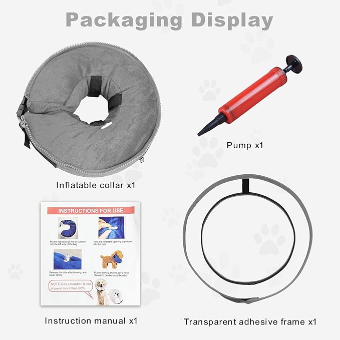 Dog Cone Collar, Inflatable Dog Cone After Surgery for Small Medium Large Dogs, Soft Dog Cone of Alternative with Enhanced Anti-Licking Guard Shield for Pets (Grey, M (Neck: 9"-12")) RoyalClaws