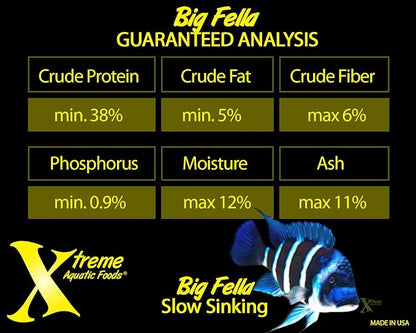 Xtreme Big Fella 3.0mm Pellets: Professional Nutrition for Medium to Large Cichlid/Community Fish - Boost Immune & Digestive Health, Color & Energy, Max Protein Fish Food – USA Farm Grown (35oz) XtremeAquaticFoods