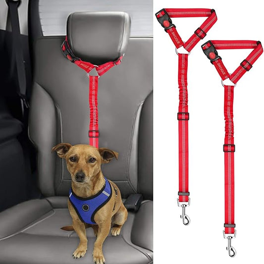BWOGUE 2 Packs Dog Cat Safety Seat Belt Strap Car Headrest Restraint Adjustable Nylon Fabric Dog Restraints Vehicle Seatbelts Harness BWOGUEPetHome