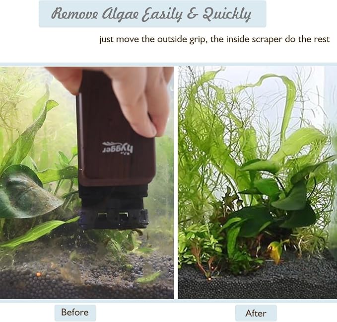 hygger Strong Magnetic Aquarium Glass Cleaner Algae Scrubber Magnet Cleaning Tool with Scraper Blade Floating Brush for 1/5" - 3/8" Glass Tank (Freshwater & Saltwater) Small hygger