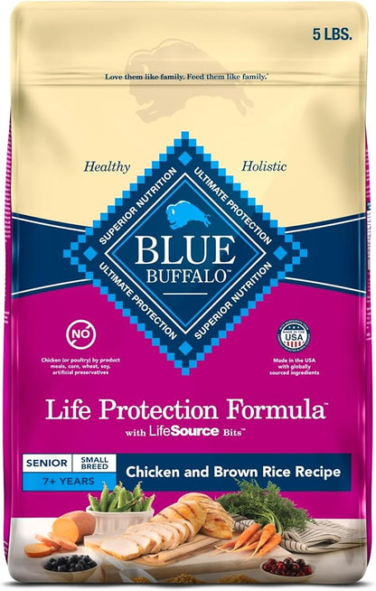 Blue Buffalo Life Protection Formula Small Breed Senior Dry Dog Food, Supports Joint Health and Immunity, Made with Natural Ingredients, Chicken & Brown Rice Recipe, 5-lb Bag - PAWPICO