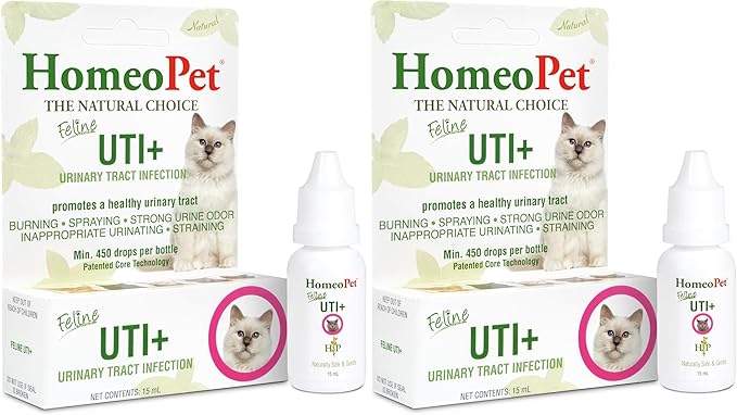 HomeoPet Feline UTI Plus, Safe and Natural Urinary Tract Medicine for Cats, Feline Urinary Tract Support, 15 Milliliters - Pack of 2 HomeoPet
