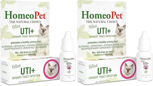 HomeoPet Feline UTI Plus, Safe and Natural Urinary Tract Medicine for Cats, Feline Urinary Tract Support, 15 Milliliters - Pack of 2 HomeoPet