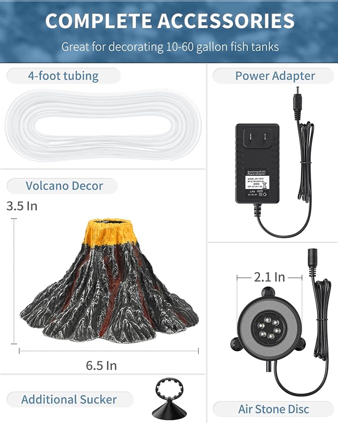 Uniclife Aquarium Volcano Ornament Kit Realistic Resin Volcanic Decoration with Air Stone Bubbler Colorful LED Light Decor for Fish Tank Landscape Addition and Oxygenation UnicLife