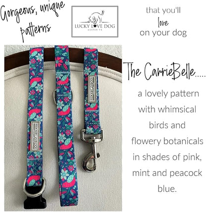 Lucky Love Dog Collar and Leash Combo, Vivid Floral Matching Girl Dog Leash and Collar Set for Small Dogs - (CarrieBelle Combo, Small) LuckyLoveDog