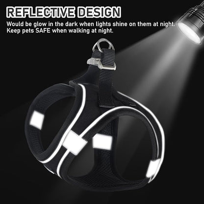 GAMUDA Small Dog Harness Collar and Leash Set, Step in No Chock No Pull Linen Fabric Soft Mesh Dog Vest Harnesses Reflective for Dogs Puppy Cats Kitten Rabbit (Black, XL) GAMUDACollarsCollection