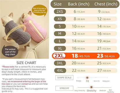 2 Pack Dog Sweaters for Small Dogs - Puppy Medium Warm Clothes in Winter, Turtleneck Pullover Design for Boy Girl Pet, Doggie, Cat, Kitten Chihuahua Bulldog Pug Beagles (2XL, Grey, Pink) - PAWPICO