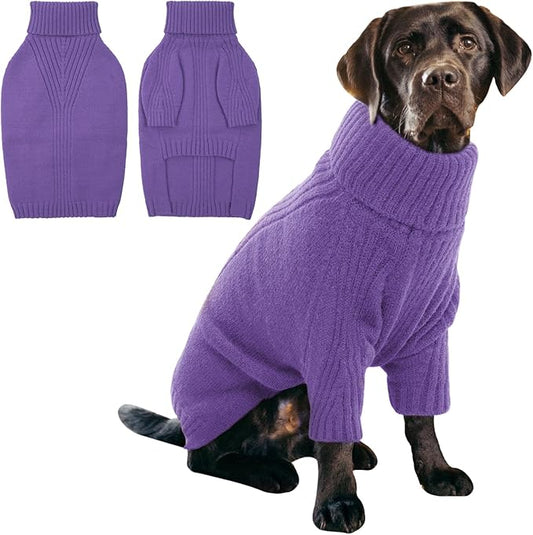 IECOii XXL Dog Sweater,Knit Big Dog Sweater Christmas,Pet Turtleneck Doggy Sweatshirt for Extra Large Dogs boy Girl,Large Size Dog Cold Weather Outfit English Bulldog Clothes for Winter(Purple XXL) - PAWPICO
