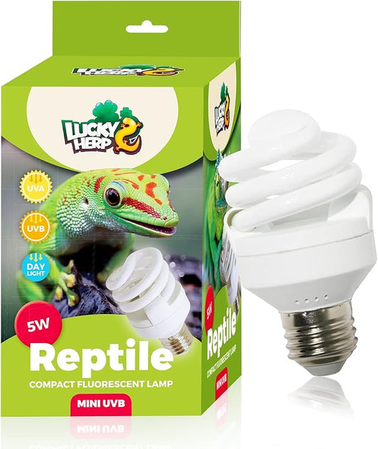 LUCKY HERP Mini UVA UVB Reptile Light 5.0 5W, UVB Bulb for All Tropical and Sub Tropical Reptiles, Compact Fluorescent Reptile UVB Bulb for Chameleons, Turtle, Gecko, Lizard, etc. LUCKYHERP