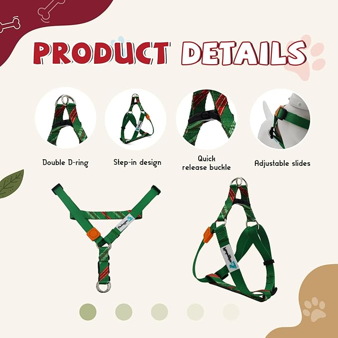 Tri-Color Dog Harness for Large Dogs Step-in Adjustable Dog Harness,Christmas Green,L Pawhuggies