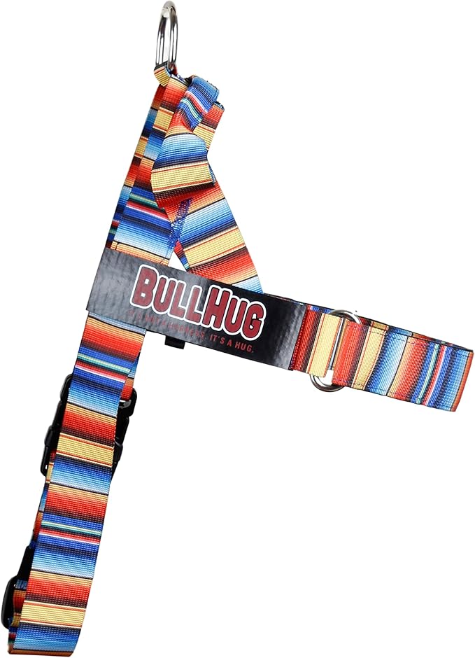 BULLHUG Harness – Made for Larger Chested Dogs Like English Bulldogs, French Bulldogs, Pugs & More. Stops Dogs from Pulling & Choking on Walks (Fiesta, Small) BULLHUG