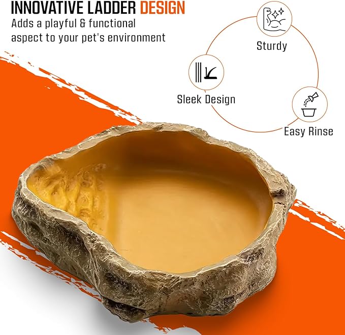 Reptile Water Dish,Resin Reptile Rock Food Feeder Bowl, Water and Food Bowl, Terrarium Decor for Leopard Gecko, Lizard,Spider, Turtle,Scorpion, Chameleon, Hermit Crabs (Medium, Yellow) Freshinsects