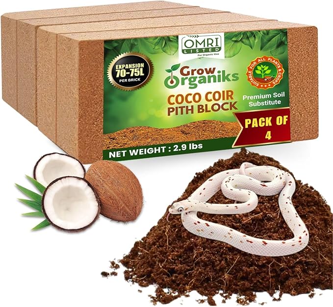4 Pack Premium Coco Coir Brick for Plants | 100% Organic Compressed Coconut Coir Bricks Starting Mix, Coco Coir Fiber Coconut Husk for Planting, Gardening, Potting Soil Substrate, Herbs, 1.4 LB/Brick Grow+Organiks