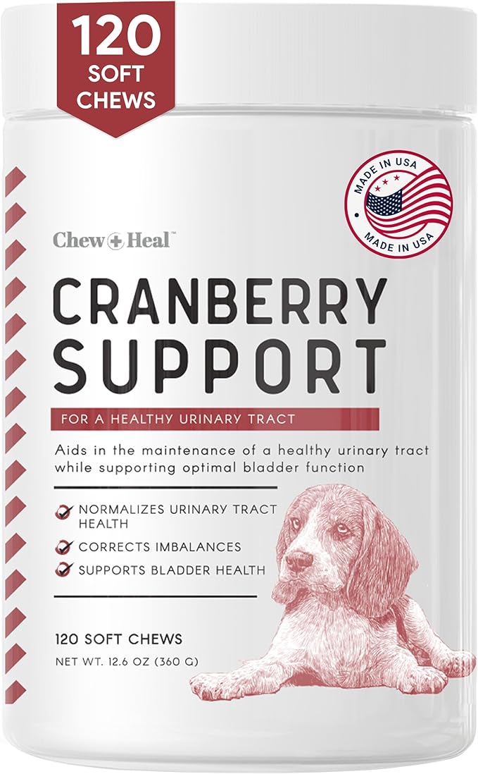 Dog UTI Treatment – 120 Cranberry Soft Chew Supplements for a Healthy Urinary Tract and Bladder Control – Made with Echinacea and Vitamin C – Corrects Imbalances ChewHeal