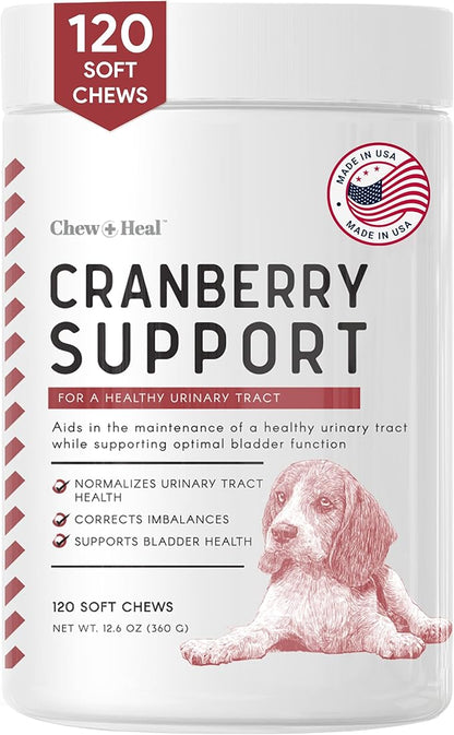 Dog UTI Treatment – 120 Cranberry Soft Chew Supplements for a Healthy Urinary Tract and Bladder Control – Made with Echinacea and Vitamin C – Corrects Imbalances ChewHeal