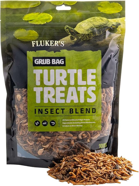 Fluker's Grub Bag Turtle Treats, Insect Blend, High Protein Freeze Dried River Shrimp, Crickets, and Mealworms, For Aquatic Turtles, Amphibians, and Reptiles, 12 oz Flukers