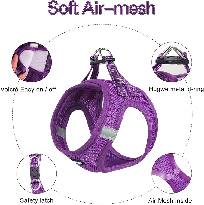 Dog Harness for Small Dogs, Small Dog Harness and Leash Set, Honeycomb Grid, Reflective Lightweight Harness & Anti-Twist Pet Lead,Dog Harness(Multi Color, Size: XS-S-M) (S, Purple) PAWPICO