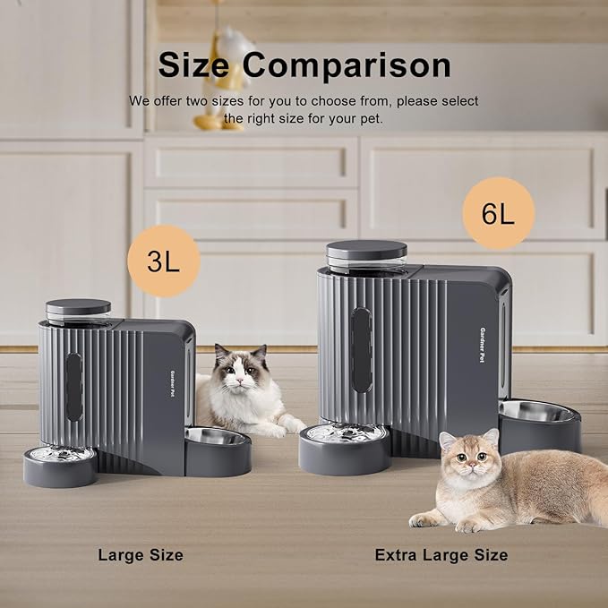 Gardner Pet Automatic Gravity Cat Food Feeder and Water Dispenser Stainless Steel Two-in-One Set Large Capacity Dispenser for Medium, Large Dogs, Puppies, Kittens, Rabbits-(1.6 Gallons x 2) - PAWPICO