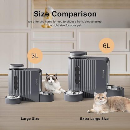 Gardner Pet Automatic Gravity Cat Food Feeder and Water Dispenser Stainless Steel Two-in-One Set Large Capacity Dispenser for Medium, Large Dogs, Puppies, Kittens, Rabbits-(1.6 Gallons x 2) - PAWPICO