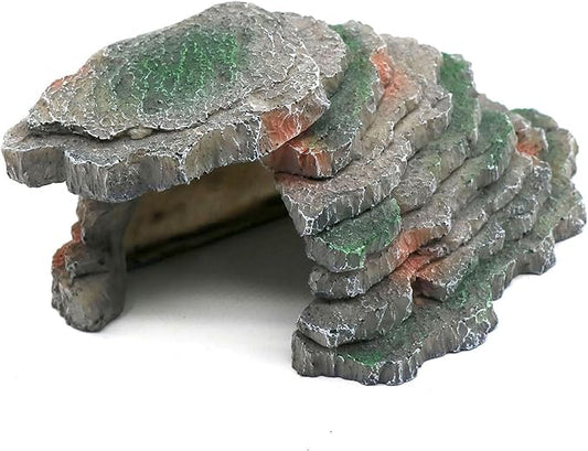 Gecko Hide Shale Scape Step Ledge, Reptile Cave Hideout Tank Accessories Decorations, Great for Reptiles, Amphibians, Leopard Gecko, Lizard, Frogs, Turtle (Small-B-7.3 * 4.4 * 3) relaqcc