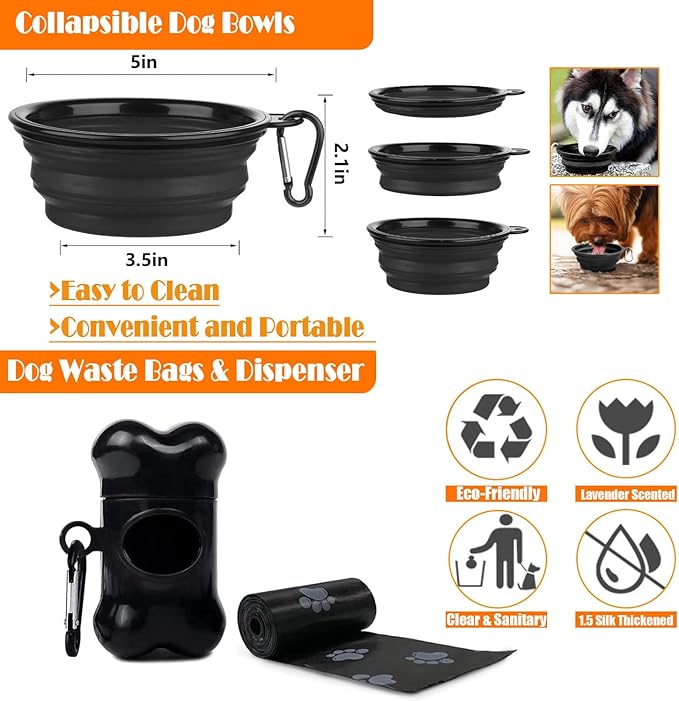 No Pull Dog Harness, Collar & Leash Set | Includes Dog Seat Belt, Collapsible Bowls & Poop Bag Dispenser. Ideal for Training, Walking, Hiking. Fits Small to Large Dogs(Black-S) Lovebegetslove