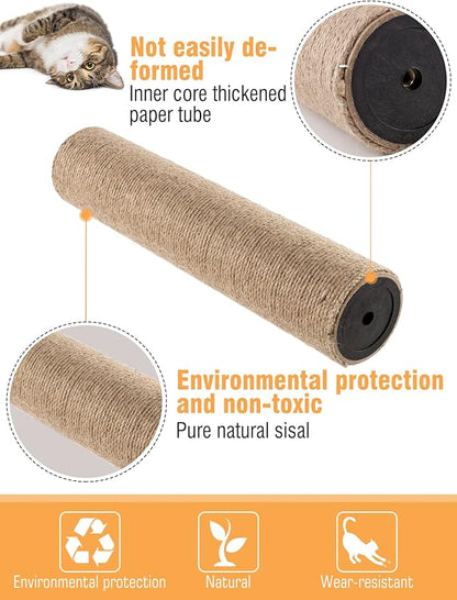 4Pcs 15.7" × 3.3" Cat Scratching Post Replacement- Durable Cat Tree Scratch Post Refill Pole Parts with M8 Screws- Hemp Rope Scratcher Posts Cat Furniture Accessories for Kittens Cat Tree Tower - PAWPICO