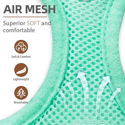 PUPTECK Adjustable Dog Harness Collar and Leash Set Step in No Pull Pet Harness for Small Medium Dogs Puppy and Cats Outdoor Walking Running, Soft Mesh Padded Reflective Vest Harnesses, Solid Green XS PUPTECK