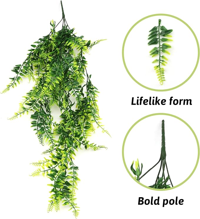 Reptile Plants, Terrarium Hanging Plant Vines Artificial Leaves Reptile Hide, Leopard Gecko Tank Accessories, Terrarium Decorations for Bearded Dragon Lizard Snake Geckos Chameleon PAWPICO