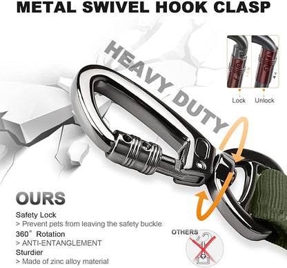 Tactical Dog Collar and Bungee Leash, Camo Military Dog Collar & Leash Set with USA American Flag Adjustable K9 Collar with Heavy Duty Metal Buckle & Handle,with Patches and Airtags Case (L, Green) Celifelight